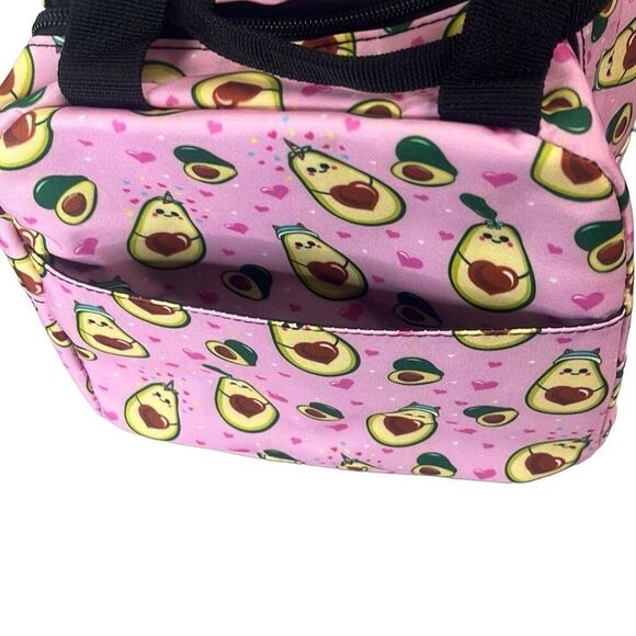 Avocado Graphic Printed Insulated Lunch Bag Pink Zippered Handles Guacamole New - Picture 3 of 5